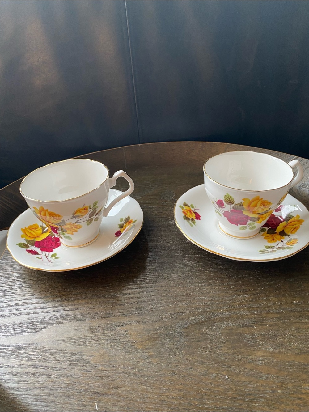 Royal Windsor Bone China Teacup and Saucer England Roses Red & Yellow Set of two